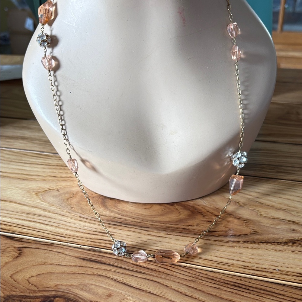 J. Crew Pave Gold Necklace with Pink and Silver Accents